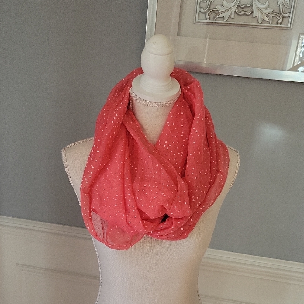 Peach And White Polka Dot Infinity Scarf Womens